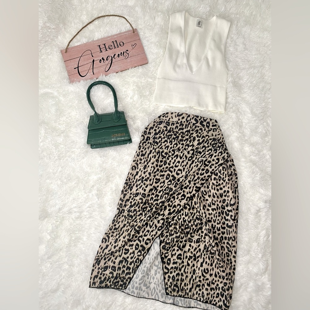 PLT midi slit print skirt